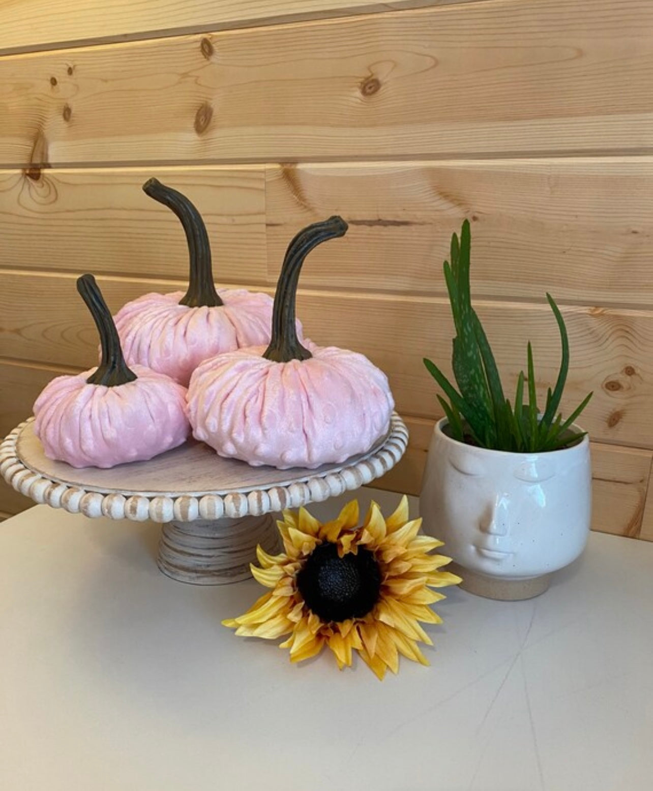 HANDMADE PUMPKIN SET of 3 NUBBY MINK VELVET - PINK