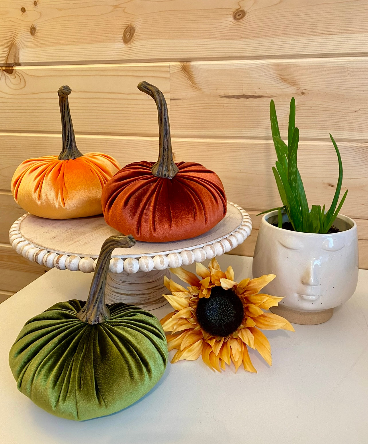 VELVET PUMPKIN SET of 3 - OLIVE