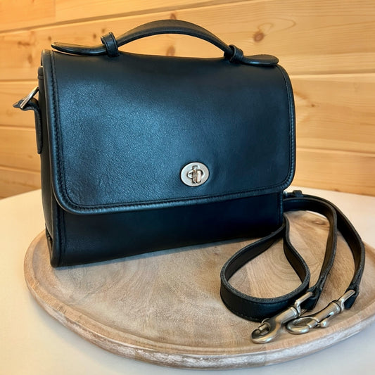 ‼️SOLD‼️ Vintage Coach Black Leather Court Bag Shoulder Crossbody Nickel Hardware 9870